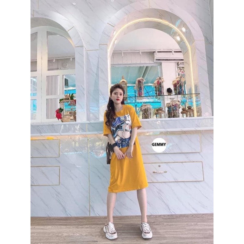 Đầm suông-váy suông cotton nữ in hình CHUỘT 3D sắc nét 2 màu đen-vàng