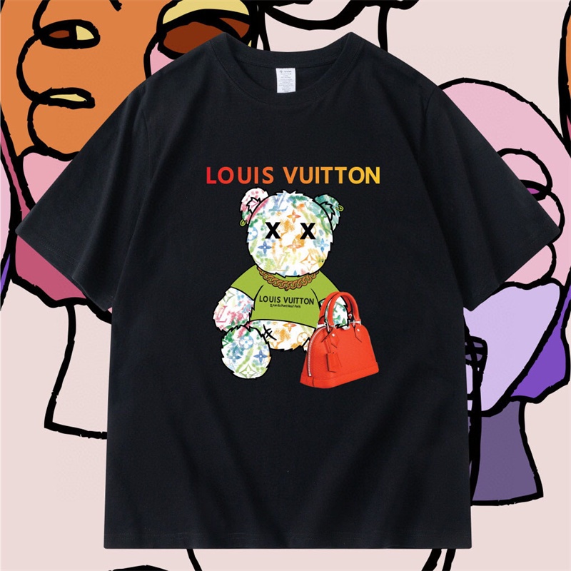 L&amp;v Áo Thun Tay Ngắn In Biểu Tượng Graffiti Gấu Màu Đỏ Nhiều Màu Sắc Bắt Mắt Đơn Giản Thời Trang Giản Dị