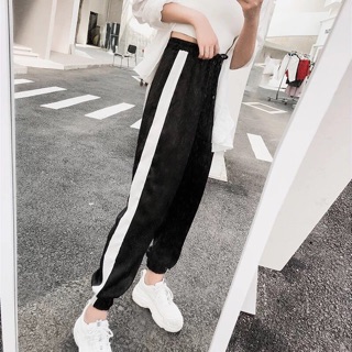 Quần jogger phi lụa ống sọc bo hottrend [Hình thật trải san]