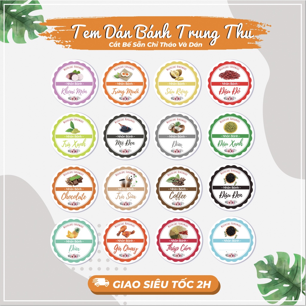 SET 150 Tem Dán Bánh Trung Thu Size 2,5cm - nhiều mẫu - nhiều màu