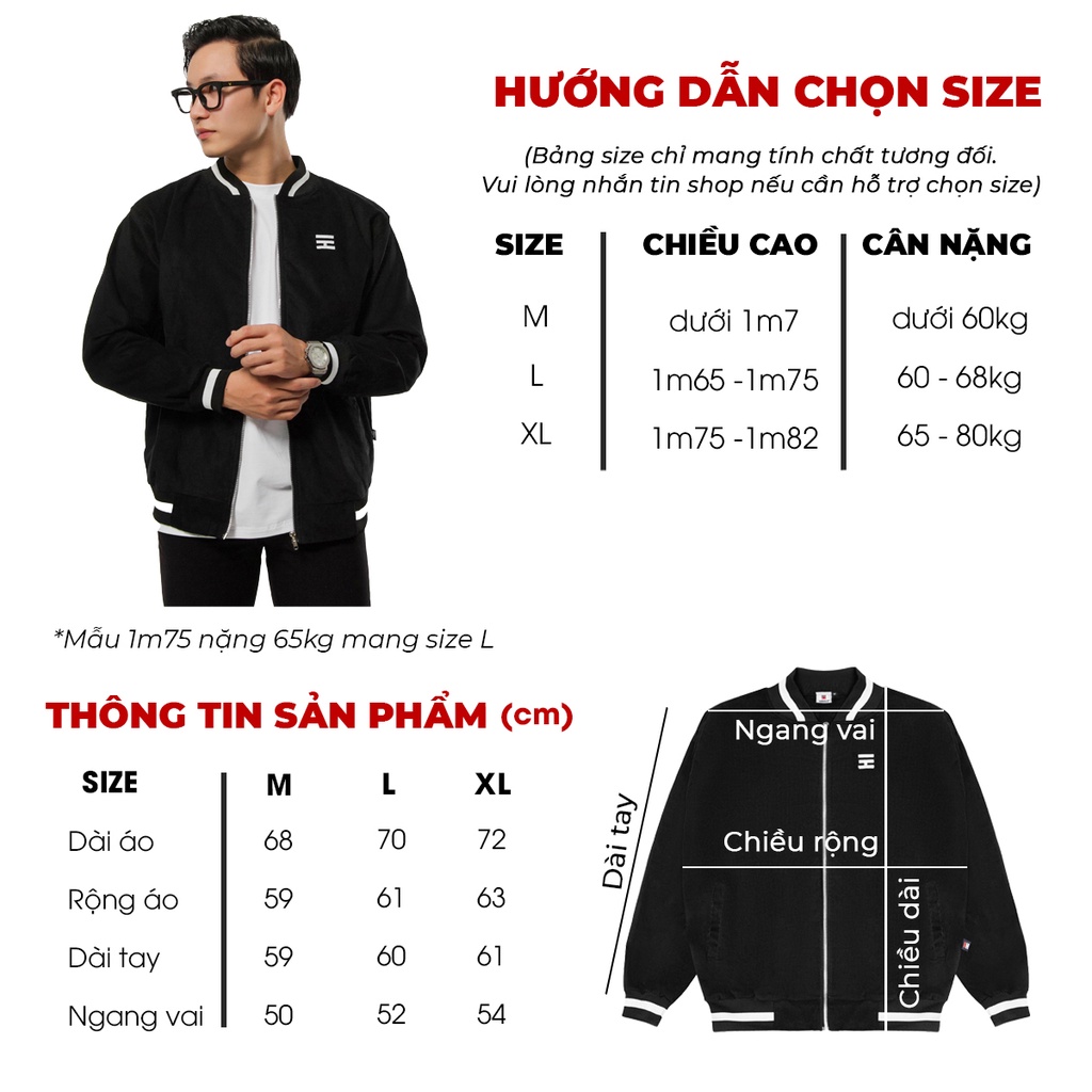 Áo khoác nam bomber đen chất nhung tăm cao cấp 2 lớp khóa kéo mang được 4 mùa HIDDLE | H05-AK6