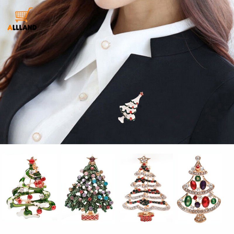 Ghim Cài Áo Hợp Kim Hình Cây Thông Đính Đá Nhân Tạo Phong Cách Giáng Sinh / Năm Mới
