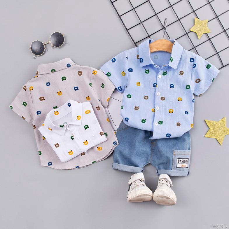 Bộ áo ngắn tay + quần short denim dễ thương cho bé trai