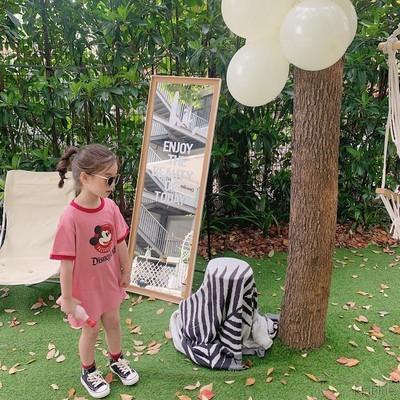 Đầm thun tay ngắn in họa tiết hoạt hình dễ thương phong cách Hàn Quốc thời trang mùa hè cho bé gái