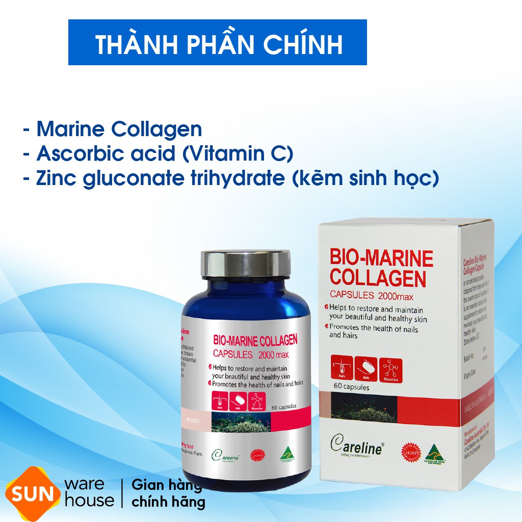 Viên Uống Chống Lão Hoá CARELINE Bio Marine Collagen Giảm Nếp Nhăn, Chăm Sóc Da Cao Cấp 60 Viên