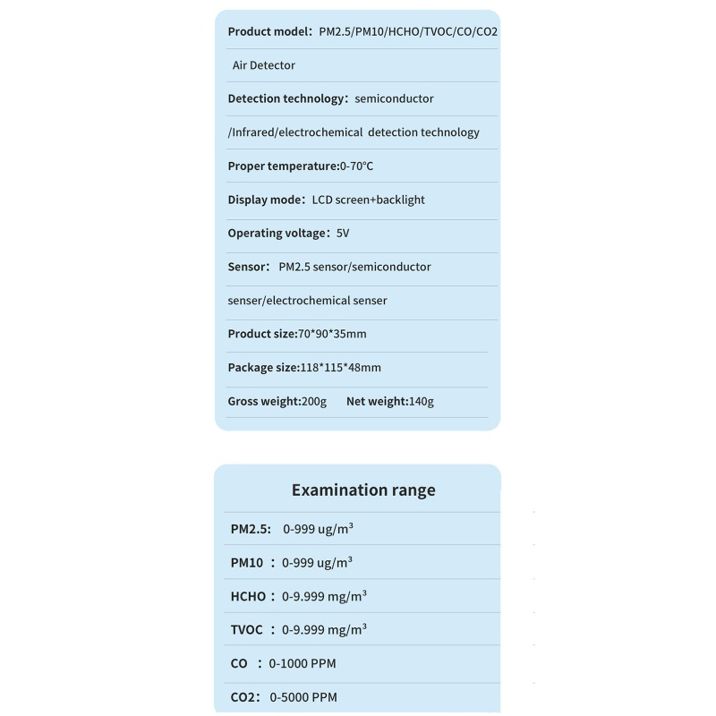 Thiết Bị Kiểm Tra Chất Lượng Không Khí CO2 6 Trong 1 Cho TVOC