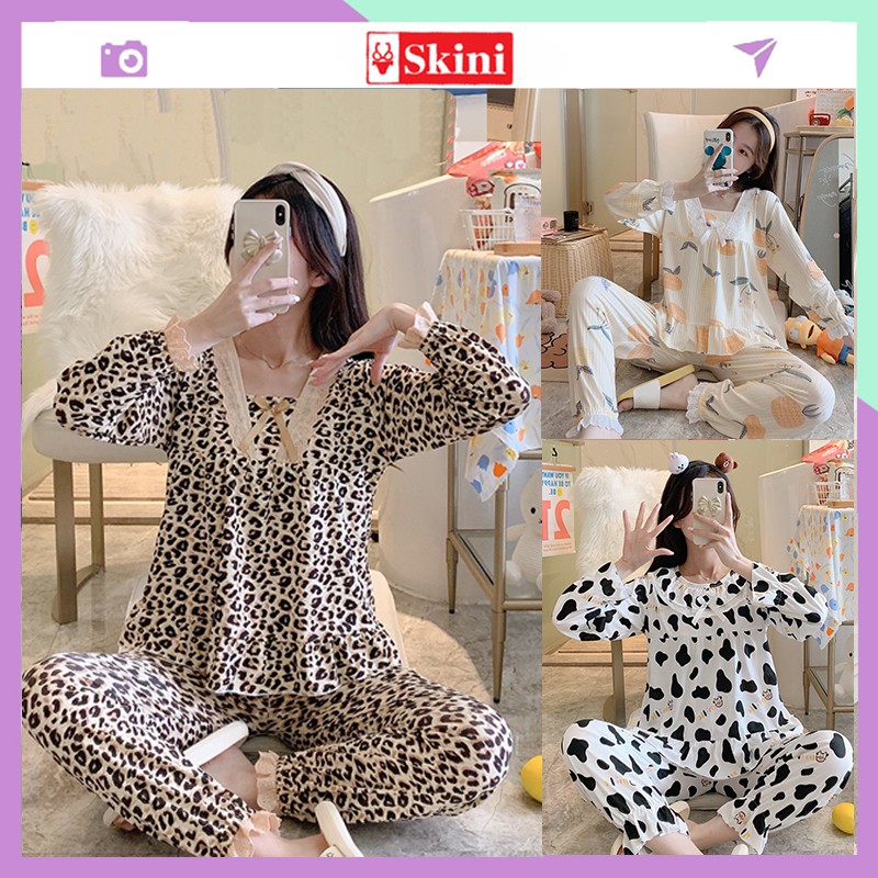 Bộ ngủ dài tay pijama nữ chất cotton cao cấp dễ thương DT88 | BigBuy360 - bigbuy360.vn