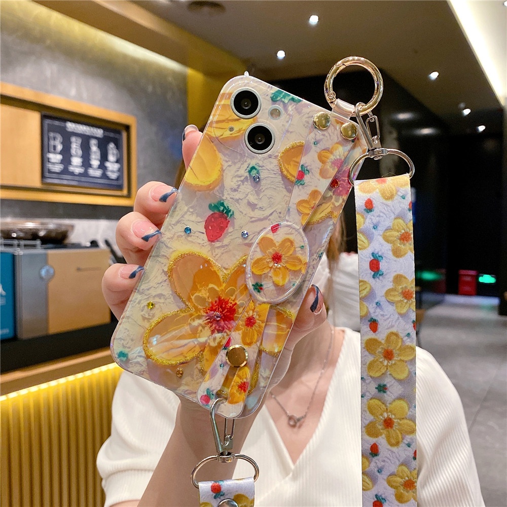 Ốp Điện Thoại Hình Hoa Mặt Trời Cười Có Dây Đeo Cho iPhone 14 13 12 Pro Max 13Mini