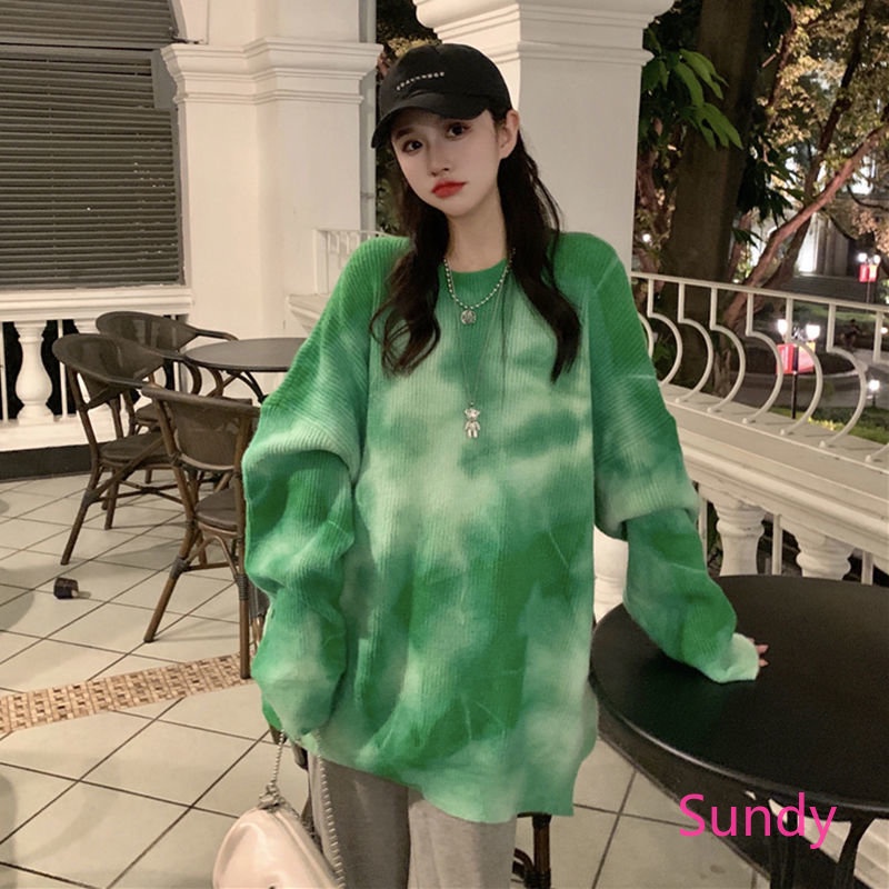 Áo Sweater Tay Dài Nhuộm Màu Thời Trang Thu Đông Cho Nữ Có Size Lớn