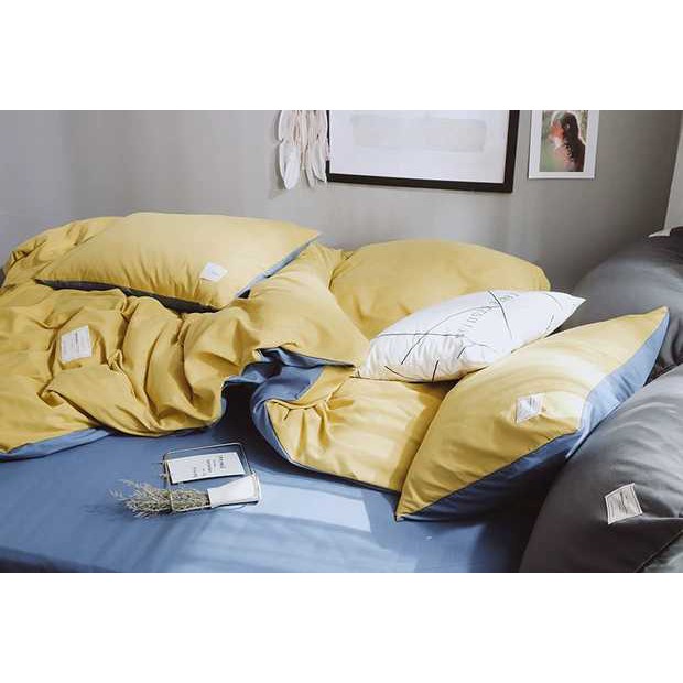 BỘ CHĂN GA GỐI COTTON TICI CAO CẤP ( CHĂN ĐÃ TRẦN BÔNG)  XANH DƯƠNG VÀNG - ĐỦ KÍCH THƯỚC