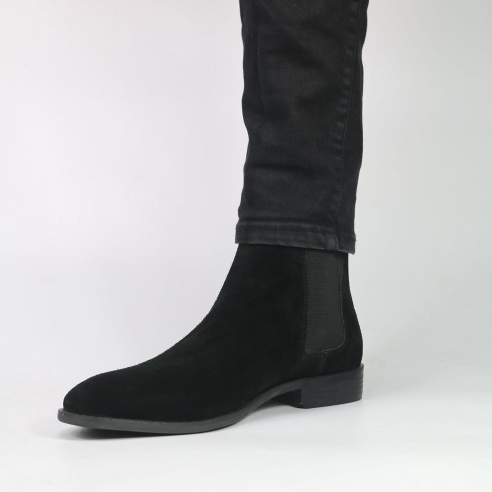 Giày Da Nam Chelsea Boot Cao Cổ Da Lộn Màu Đen Đế Đen Thời Trang Phù Hợp Nhiều Phong Cách MNA