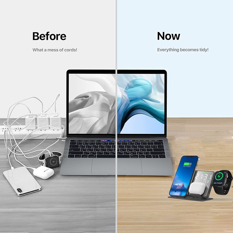 Bộ sạc nhanh không dây 4 trong 1 15W thích hợp cho IWatch iPhone 13/ 12/ 11 Pro/ Max/ Samsung Galaxy S10/ S10+