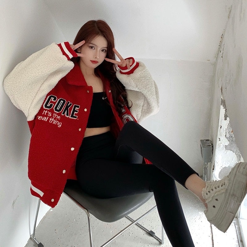 Áo khoác giả lông cừu dày dặn thời trang thu đông cho nữ