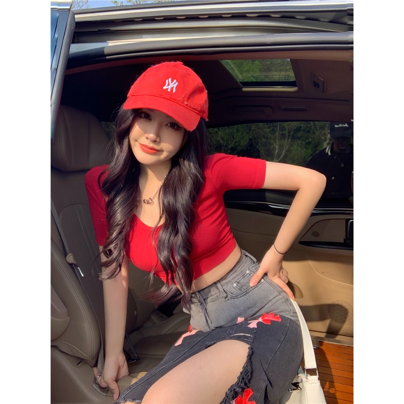 Áo Thun Tay Ngắn Cổ Chữ V Thời Trang Hàn Quốc Sành Điệu Cho Nữ