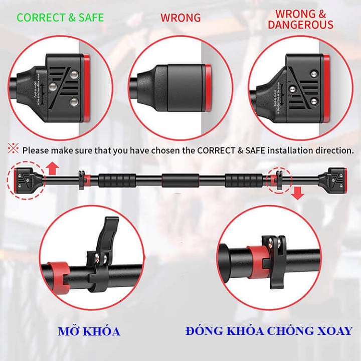 Xà đơn treo tường chốt chống xoay dụng cụ thể hình gắn tường siêu chắc