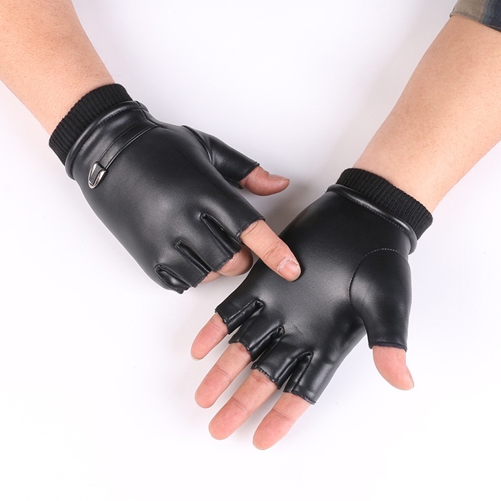 Găng tay nam hở ngón thời trang mùa đông cao cấp ZOZO găng tay da chống lạnh giữ ấm phong cách thể thao trẻ trung