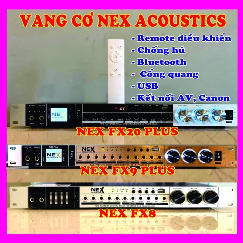 Vang cơ cao cấp Nex Acoutics FX30PLUS và FX66PLUS mẫu mới 2022 ( Chống hú FBX, Reverd, Optical, Bluetooth 5.0)