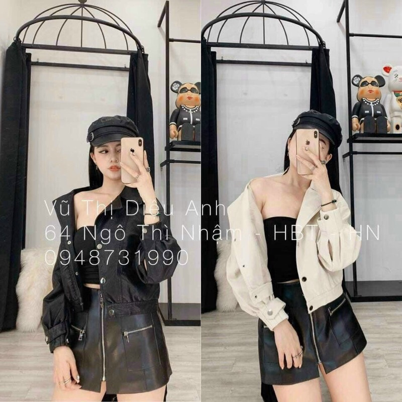 Áo khoác da nhung dáng bomber Hàng Quảng Châu L1