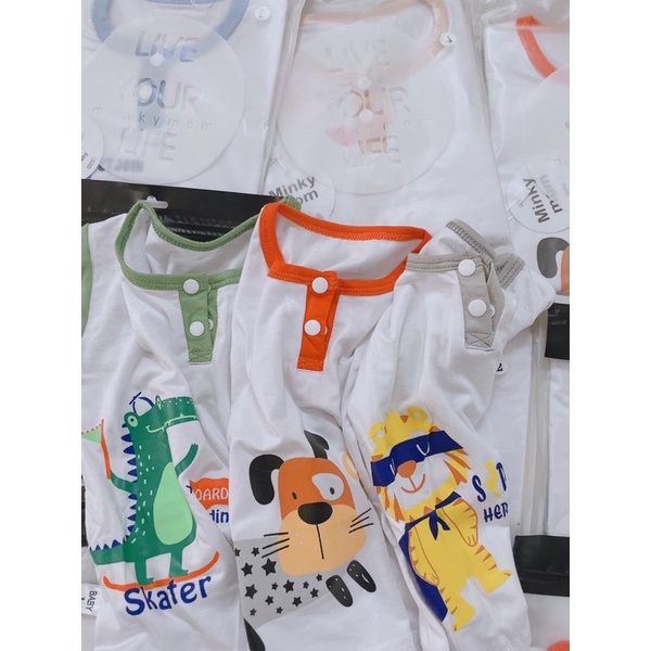 Bộ quần áo Cộc Tay Cổ Phối (chất thun lạnh co giãn) In hình siêu dễ thương Minkymom cho bé