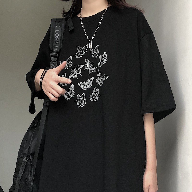 Áo phông tay lỡ unisex Butterfly 🔥TREND 2021🔥 Áo phông nữ form rộng đẹp màu đen xám Thời trang Ulzzang Quảng Châu | BigBuy360 - bigbuy360.vn