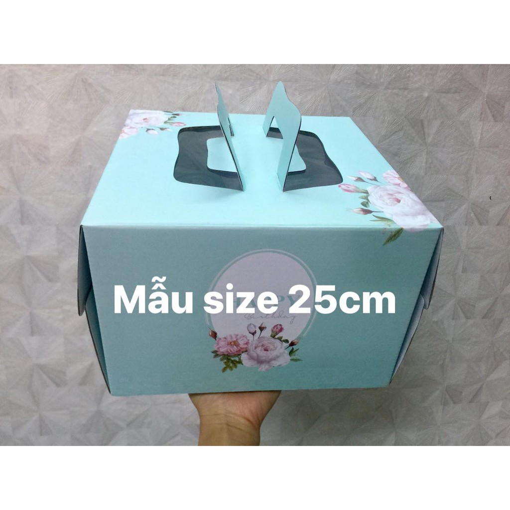 Hộp bánh kem giấy size 25*25*17cm - hộp kèm đế trắng - họa tiết ngẫu nhiên-