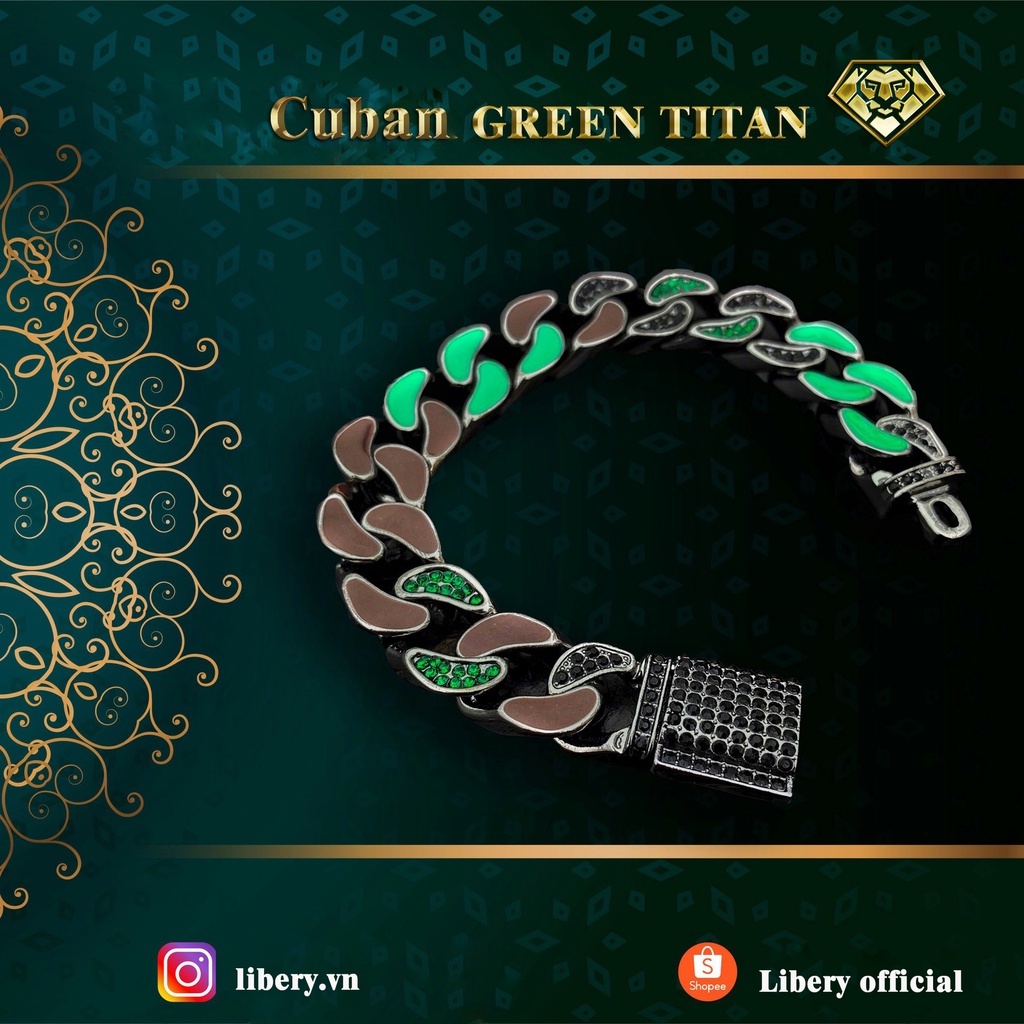 Vòng tay nam cuban green Libery - Mẫu V017