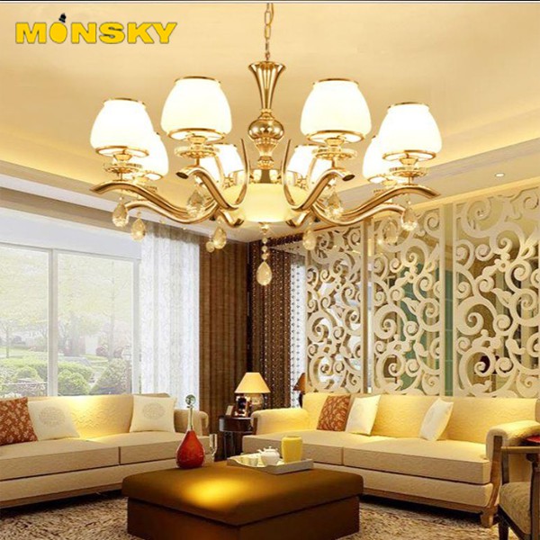 Đèn chùm MONSKY GOLD 8 tay hiện đại phong cách Châu Âu quý phái, đẹp mắt - Tặng kèm bóng led cao cấp