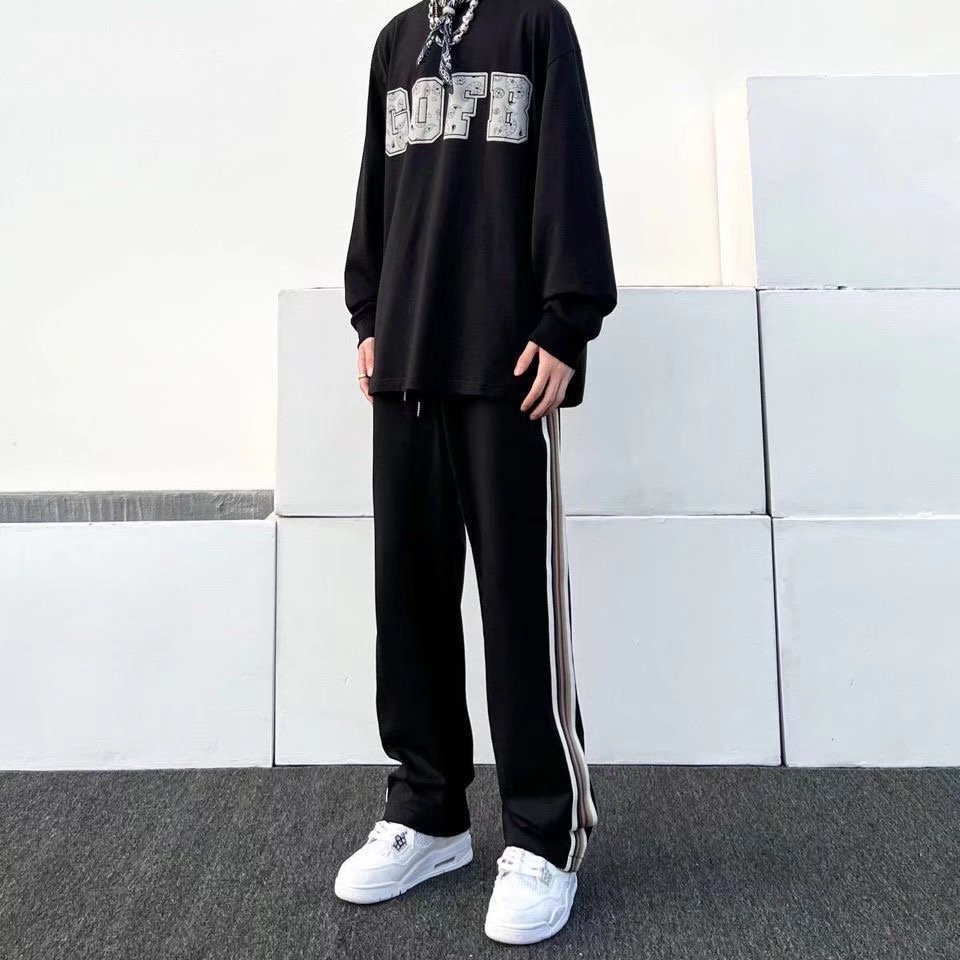 Quần Dài Thể Thao Ống Rộng Kẻ Sọc Màu Sắc Tương Phản Phong Cách Hip Hop Mỹ Size M-3xl Thời Trang Dành Cho Nam Và Nữ