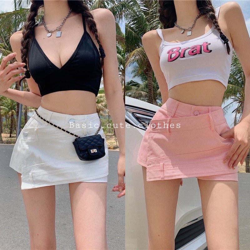 Chân váy jean quần giả váy dáng ngắn tạo kiểu vạt chéo sexy order GVVC001