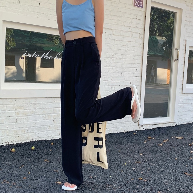 SUXI Quần ống rộng Lưng Cao Phong Cách Hàn Quốc Cho Nữ