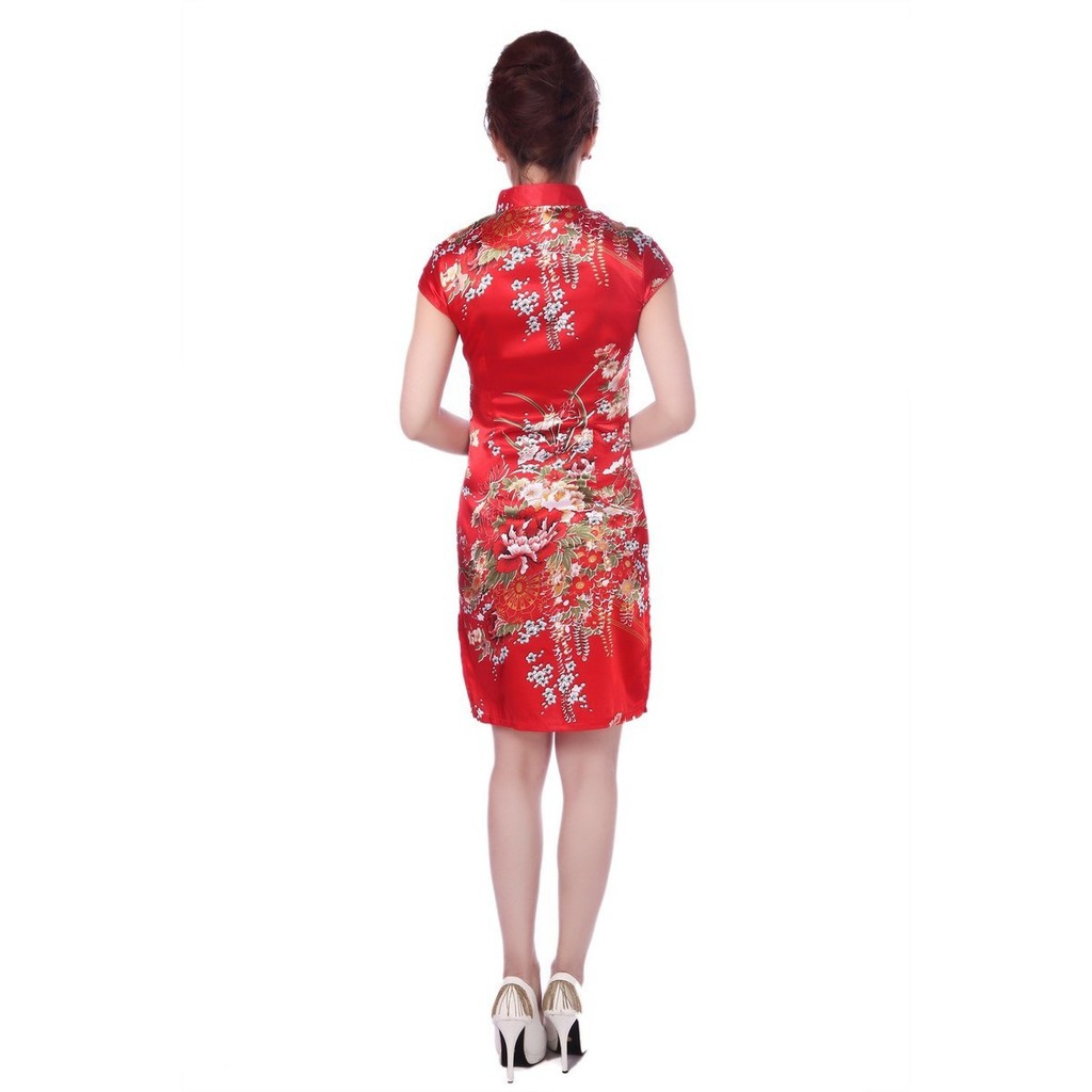 Sườn xám tay ngắn phong cách Trung Hoa truyền thống với họa tiết hoa duyên dáng cho nữ | BigBuy360 - bigbuy360.vn