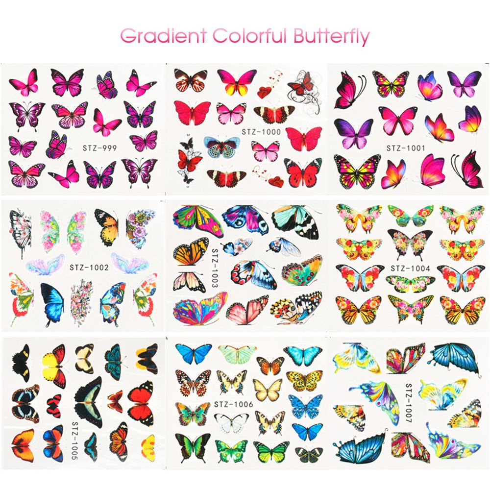 [Hàng mới về] Miếng dán trang trí móng tay tự dính hình bướm màu lam / đen bắt mắt cho nữ