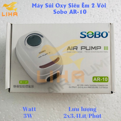 Máy Sủi Oxy 2 Vòi Sobo AR-10  - Máy Oxi Siêu Êm Cho Bể Cá