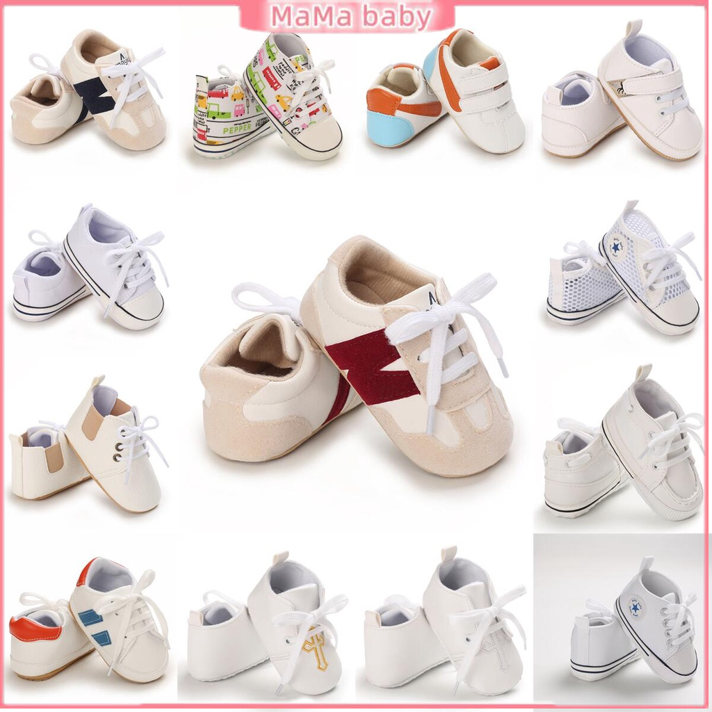 Giày Thể Thao Dây Rút Màu Trắng Thoáng Khí Chống Đá Cho Bé 0-12 Tháng Tuổi Mới