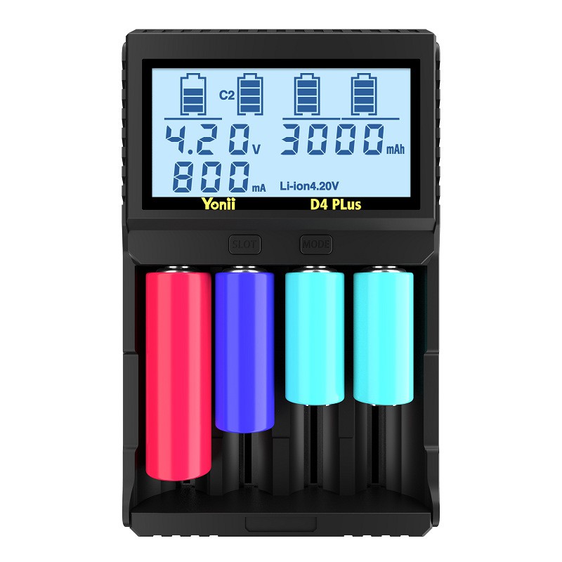 Bộ sạc thông minh LCD 4 khe Yonii D4plus Tiêu chuẩn Châu Âu 18650 26650 21700 Li-ion Ni-MH lithium