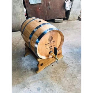 thùng rượu gỗ sồi 30lit kèm xe kéo pháo gỗ sồi