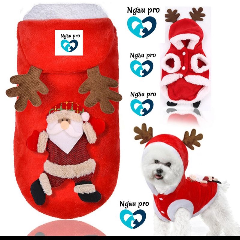 Áo Noel cho chó mèo thú cưng chất nỉ Nhung - Bộ Quần Áo cho chó loại 2 chân có mũ trùm đầu đẹp - QANOEL1