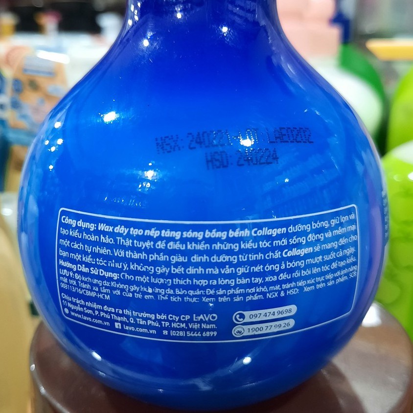 Lavox Collagen Styling Wax 300ml- Wax Dây Tạo Nếp Tăng Sóng Bồng Bềnh (Xanh)