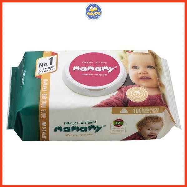 Khăn ướt Mamamy 100 tờ, có nắp, không mùi , không chặn giấy