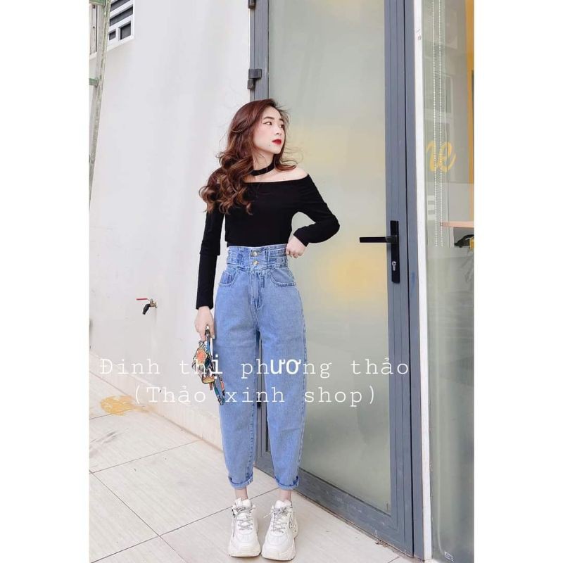 Quần jeans baggy lưng cao 3 cúc thảo xinh shop có bán tách set
