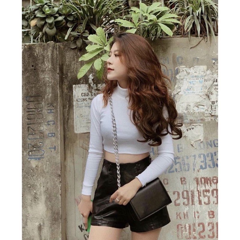 ÁO THUN GÂN NỮ TAY DÀI CỔ LỌ CROPTOP