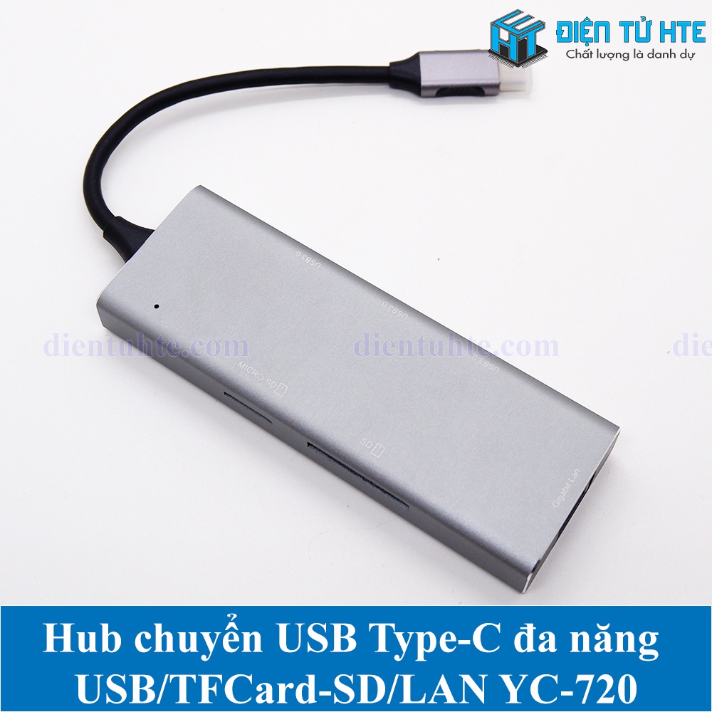 Hub chuyển USB Type-C đa năng sang USB 3.0 - LAN Gigabit - TF SD Card YC-720