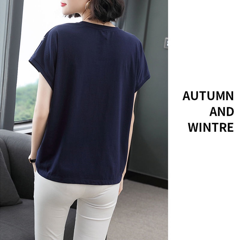Áo thun tay ngắn cổ tròn chất liệu cotton thời trang mùa hè cho phụ nữ trung niên