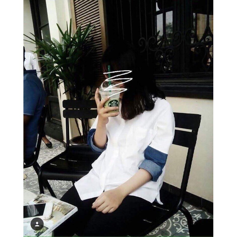 Sơ mi Oversize tay phối jeans