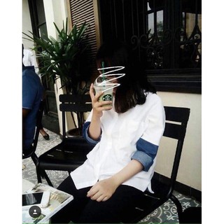Sơ mi Oversize tay phối jeans