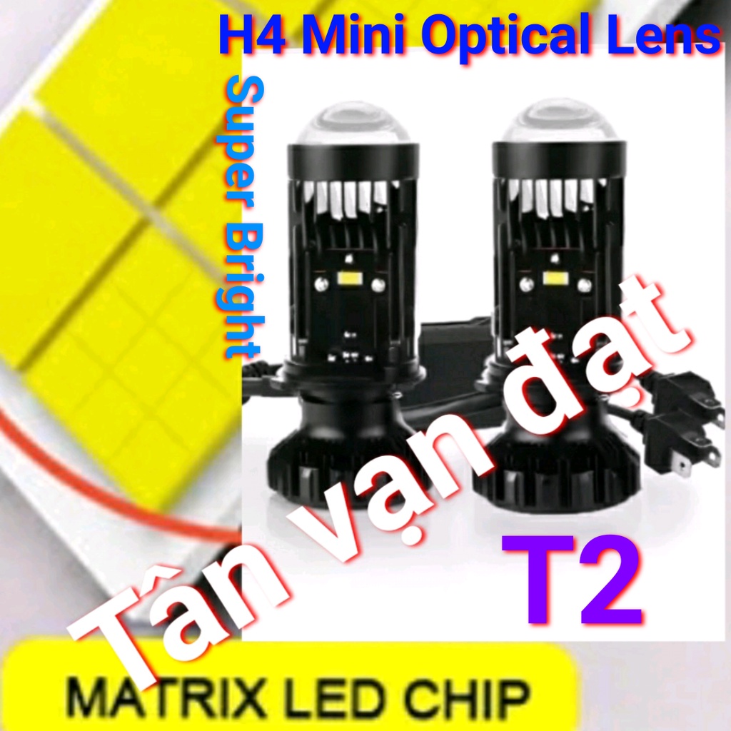 Bóng đèn Bi cầu T2 Pro ADIU kính Tím cao cấp H4 chip led 6 nhân sáng nhất cho Ôtô xe Máy Giá 1 bóng