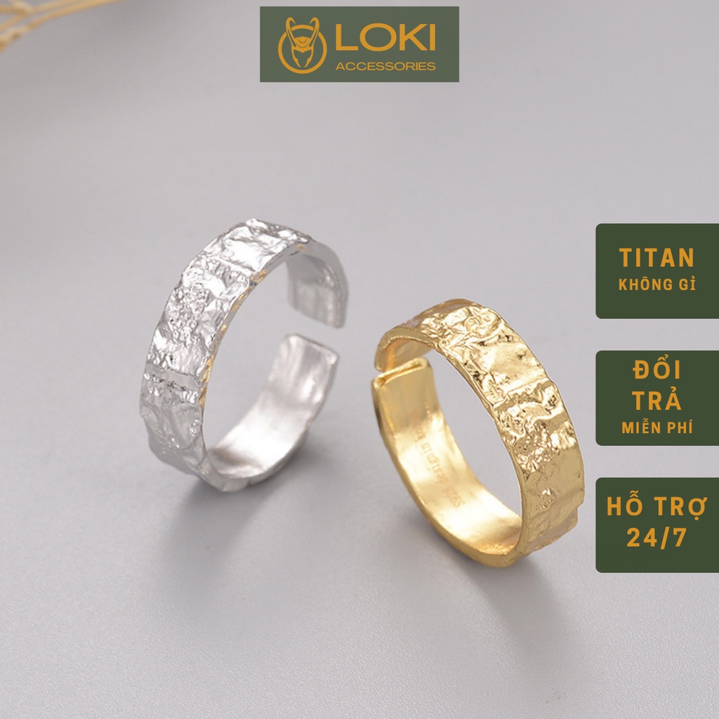Nhẫn nam nữ màu bạc tròn Vân đá Loki Accessories thời trang unisex chất liệu Titan đẹp đơn giản không gỉ - Nhẫn Vân đá