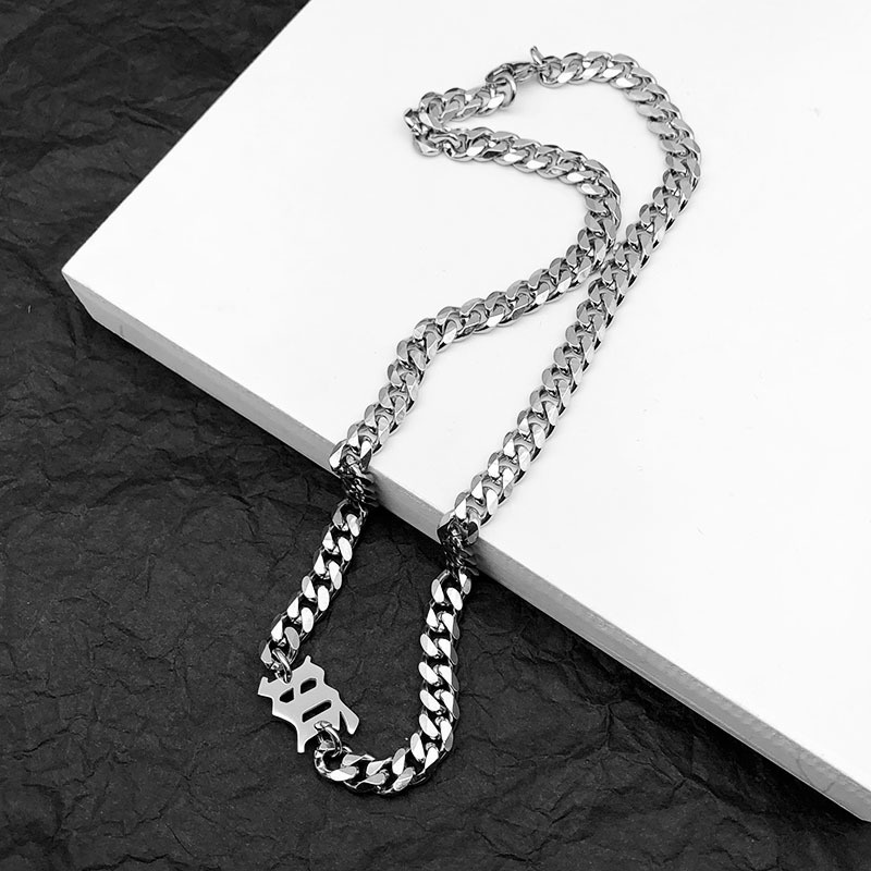 Vòng cổ Thép Titan Dày Mặt Chữ M Cuban Phong Cách Âu Mỹ Thời Trang