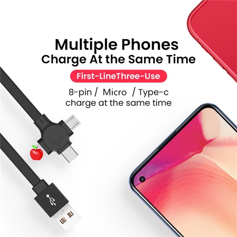 Dây Cáp Sạc Nhanh 3 Trong 1 3A Micro USB 8Pin Type C Có Giá Đỡ Điện Thoại Android