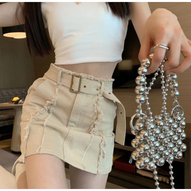 Jiashucheng Chân Váy Denim Chữ A Lưng Cao Màu Đen Thời Trang Mùa Hè 2023 Cho Nữ